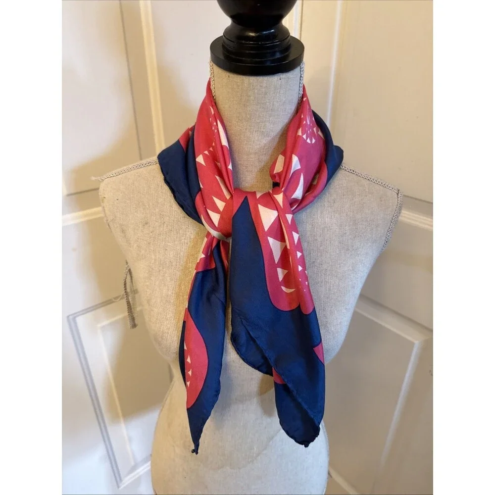 PINK & BLUE Unbranded Mod 100% Silk Square Scarf